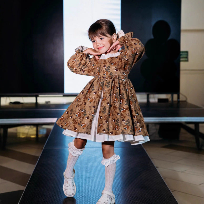 Russian Cotton Puff Sleeve Lilita Faux Two Piece Princess Dress 6Y 7Y 8Y