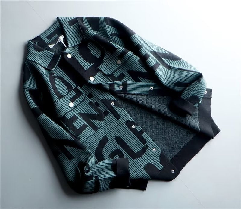2026 Vintage Knitted Cardigan Korean Style Personalized Letter Lapel Casual Top Clothes Loose Jacket Coat