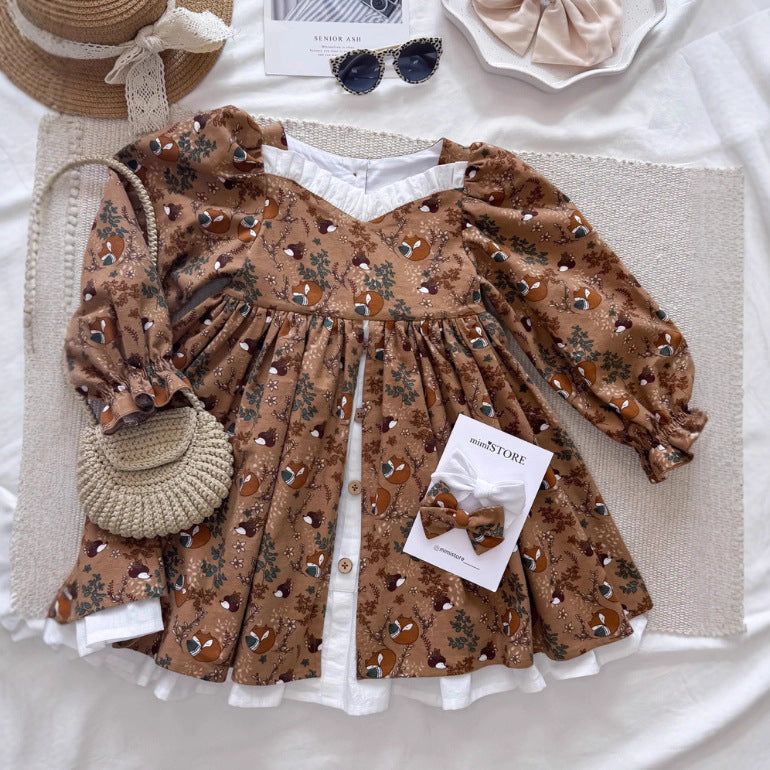 Russian Cotton Puff Sleeve Lilita Faux Two Piece Princess Dress 6Y 7Y 8Y