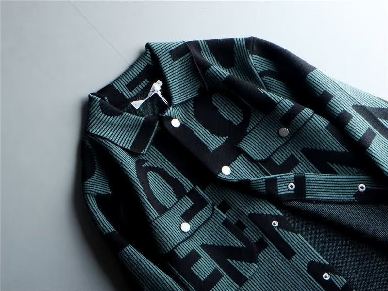 2026 Vintage Knitted Cardigan Korean Style Personalized Letter Lapel Casual Top Clothes Loose Jacket Coat