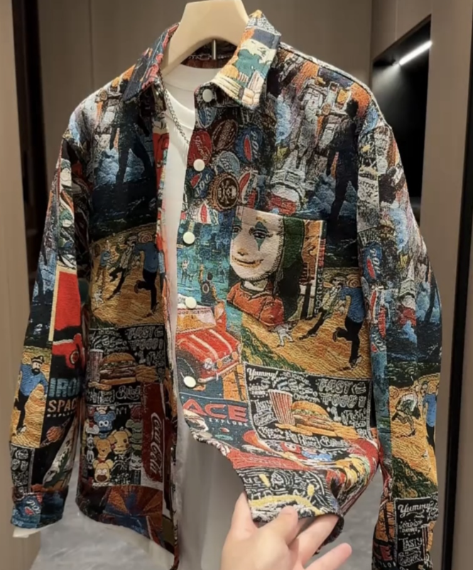 Vintage Comic Collage Button-Up Jacket