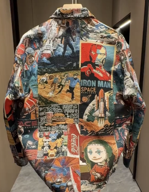 Vintage Comic Collage Button-Up Jacket