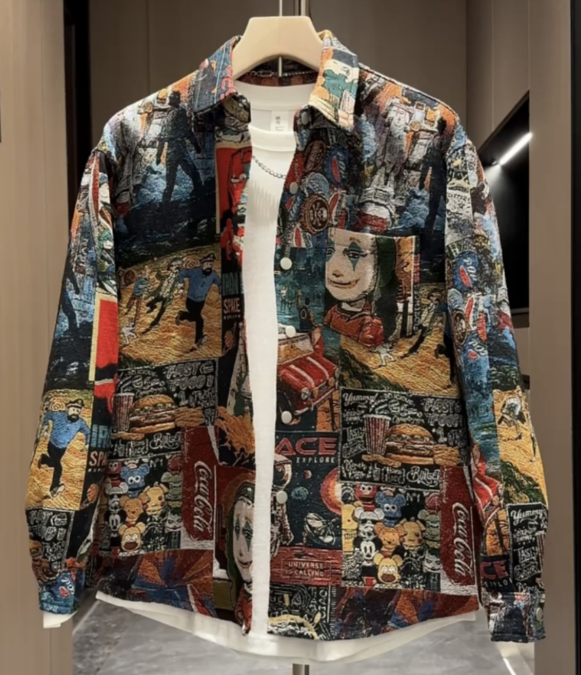 Vintage Comic Collage Button-Up Jacket