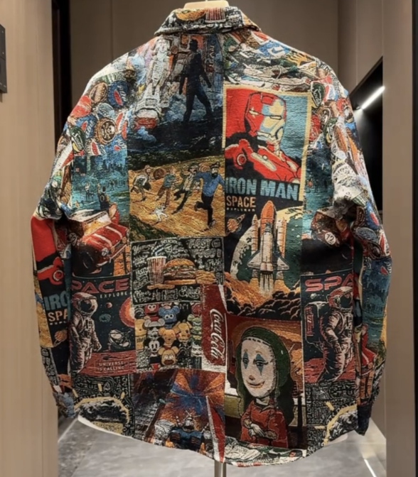 Vintage Comic Collage Button-Up Jacket